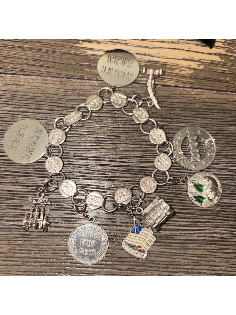 Vintage Sara Coventry Bicentennial 1776 Charm Bracelet Flag Drum Feather Cannon